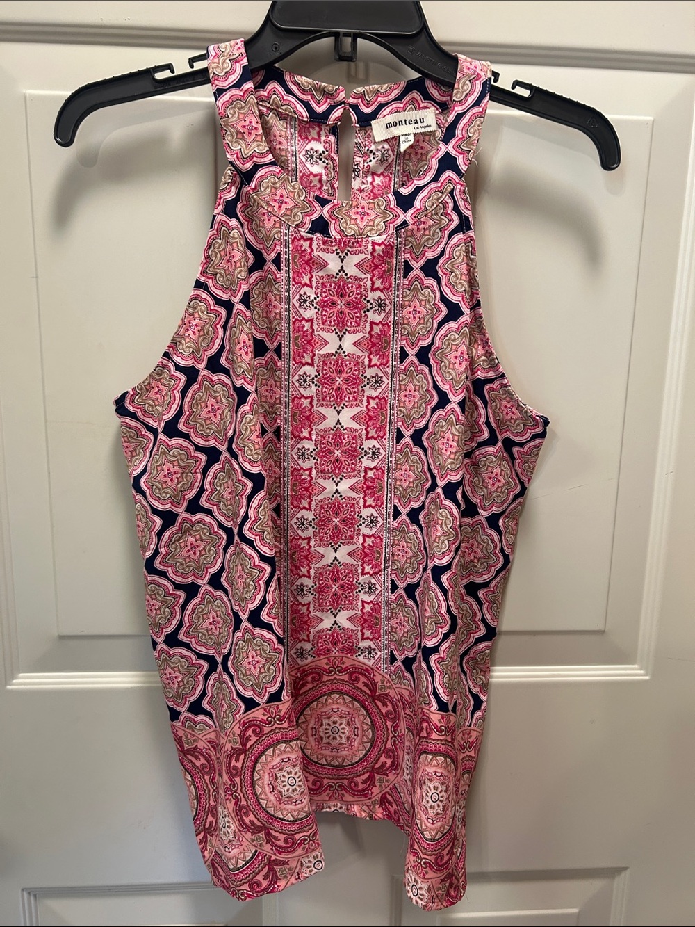 Monteau Pink and Navy Printed Halter Tank